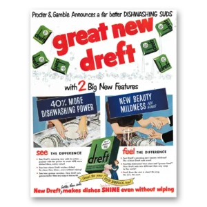 1949 Dreft Dishwashing Soap Print Ad | New Dreft