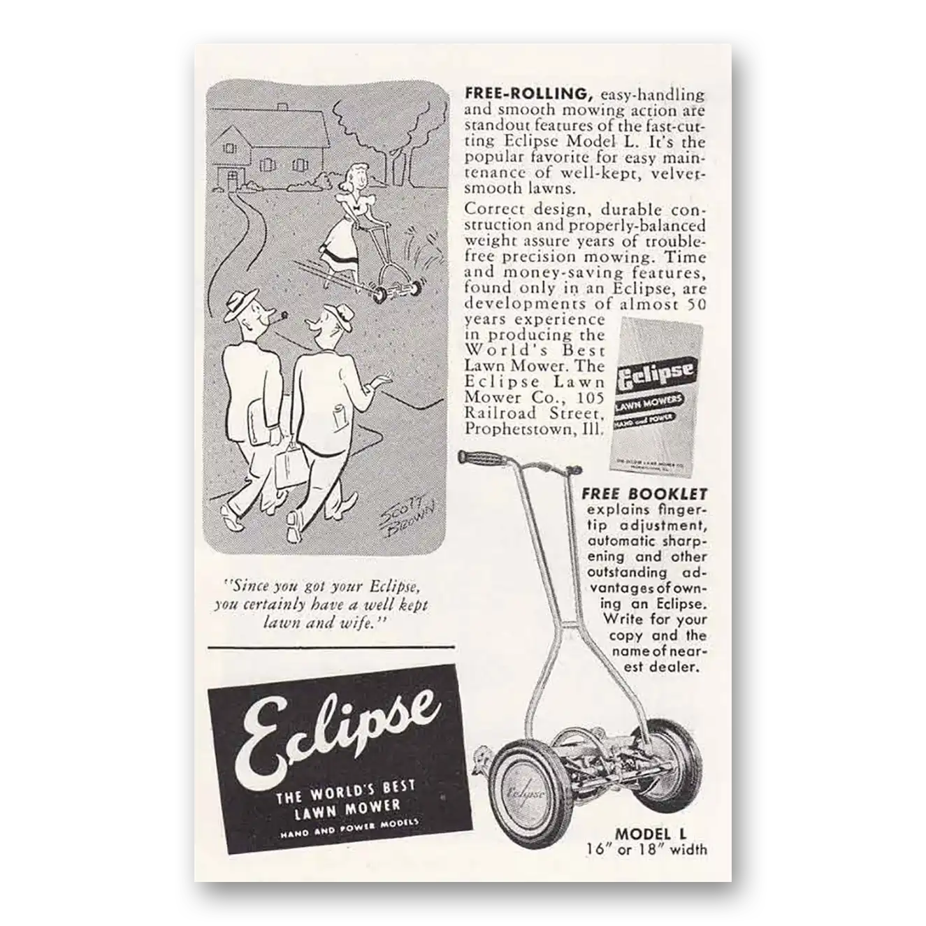 1949 Eclipse Mowers Print Ad | Free Rolling