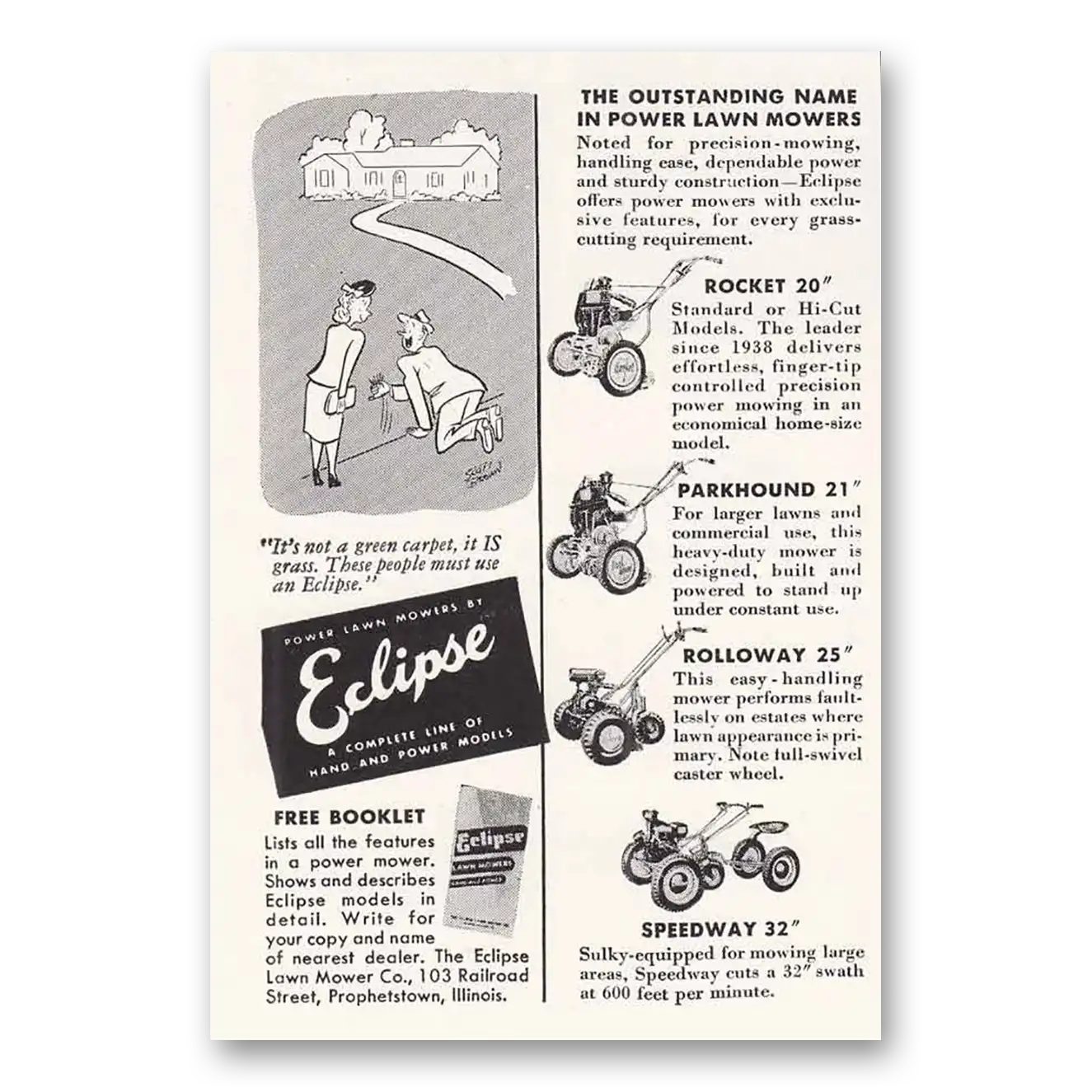1949 Eclipse Mowers Print Ad | Green Carpet