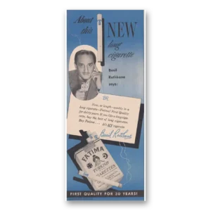 1949 Fatima Turkish Cigarettes Print Ad | Basil Rathbone