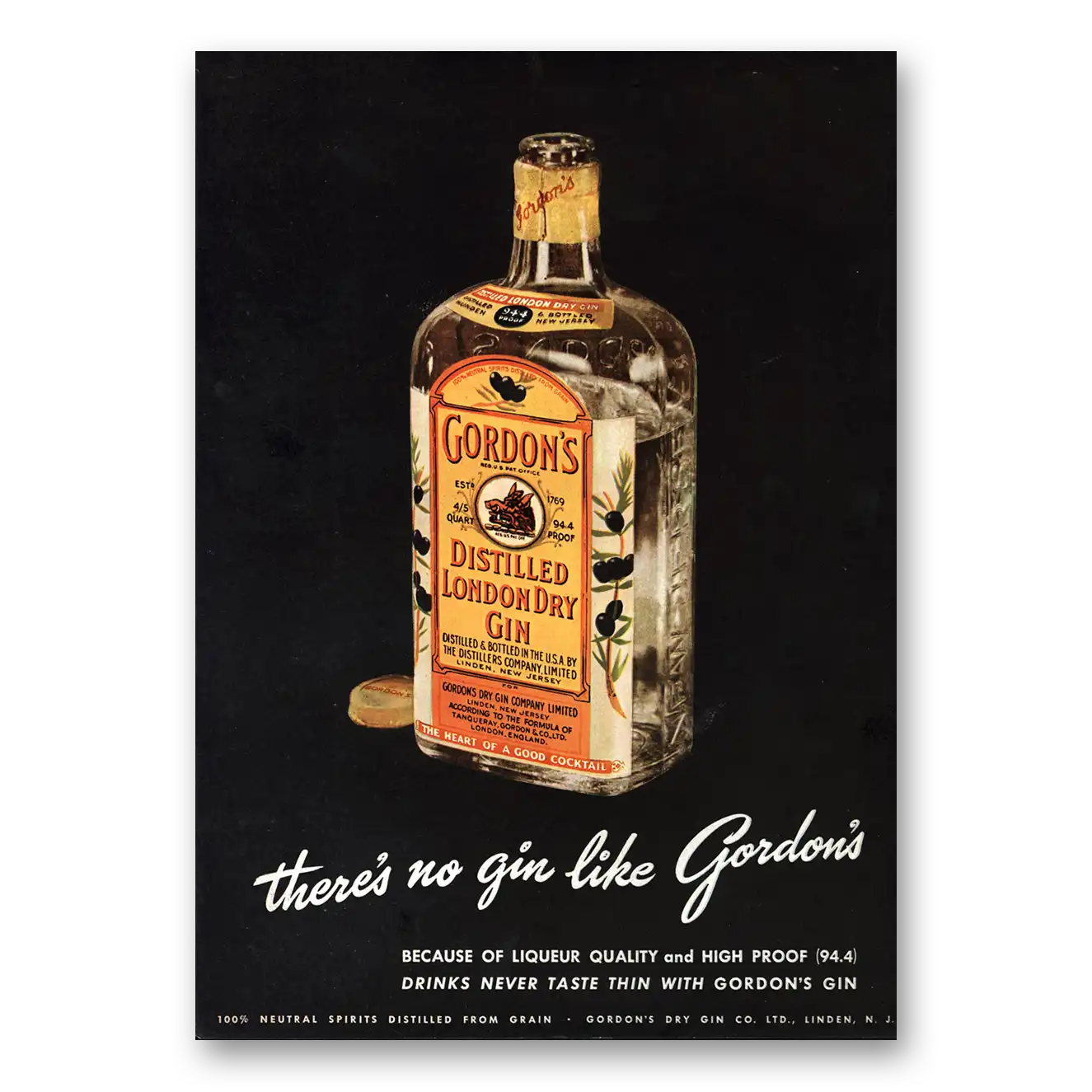 1949 Gilbeys Gin Print Ad | No Gin Like