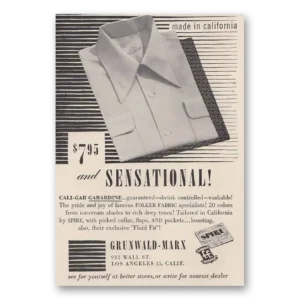 1949 Grunwald-Marx Print Ad | Shirt Sensational