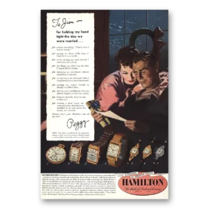 1949 Hamilton Watch Print Ad | Jim Holding Hand