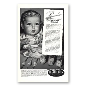 1949 Hamilton Watch Print Ad | How He Looked On His First Birthday
