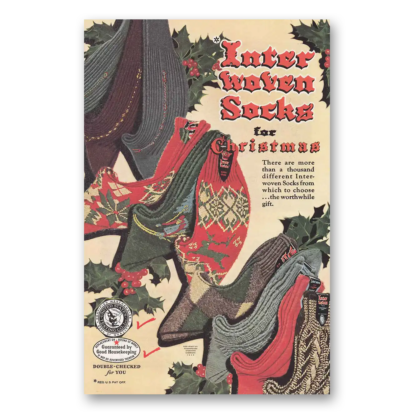 1949 Interwoven Socks Print Ad | Christmas