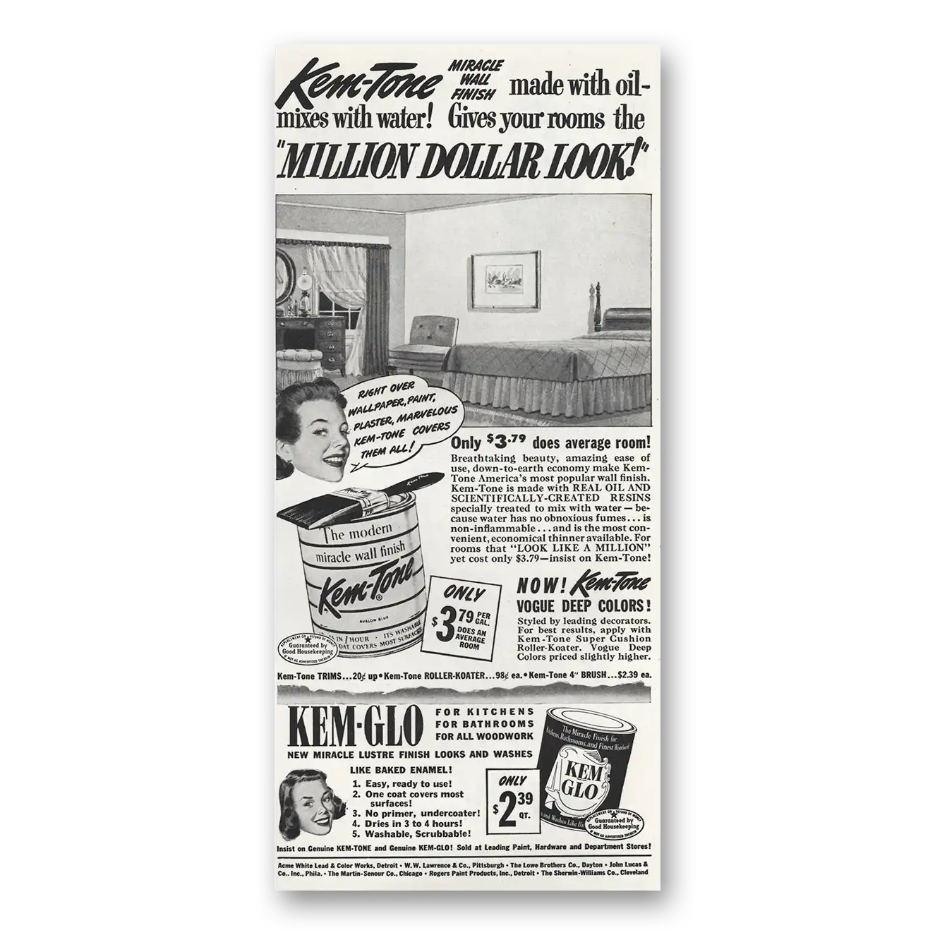 1949 Kem Glo Paint Print Ad | Million Dollar Look