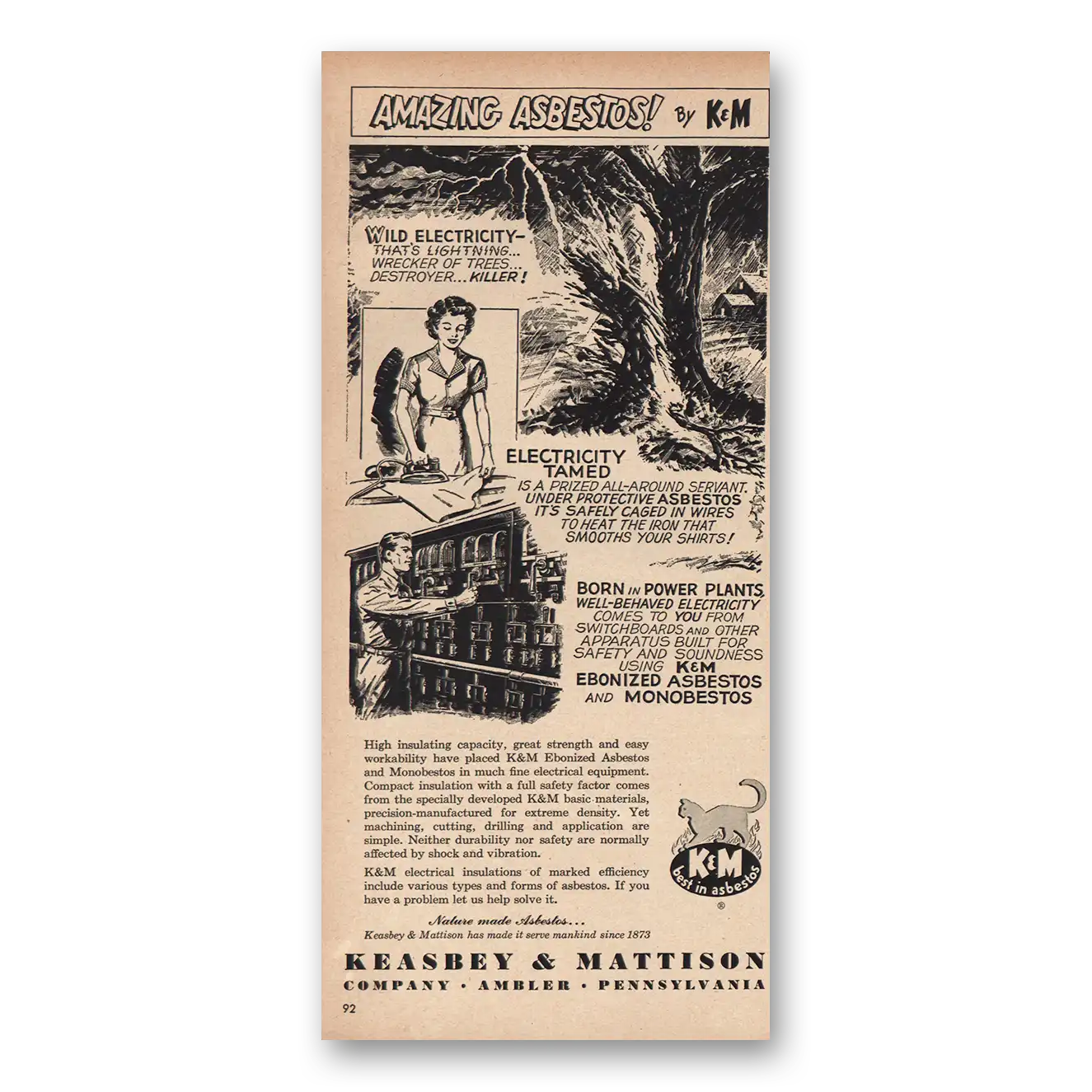 1949 Keasbey & Mattison Print Ad | Wild Electricity