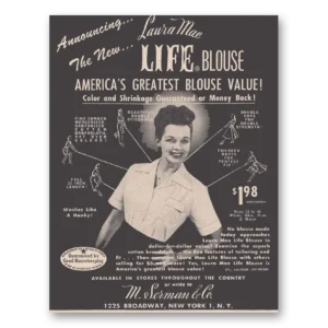 1949 Laura Mae Life Blouse Print Ad | Greatest Blouse Value