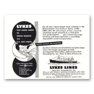 1949 Lykes Lines Print Ad | Fast Cargo Liners