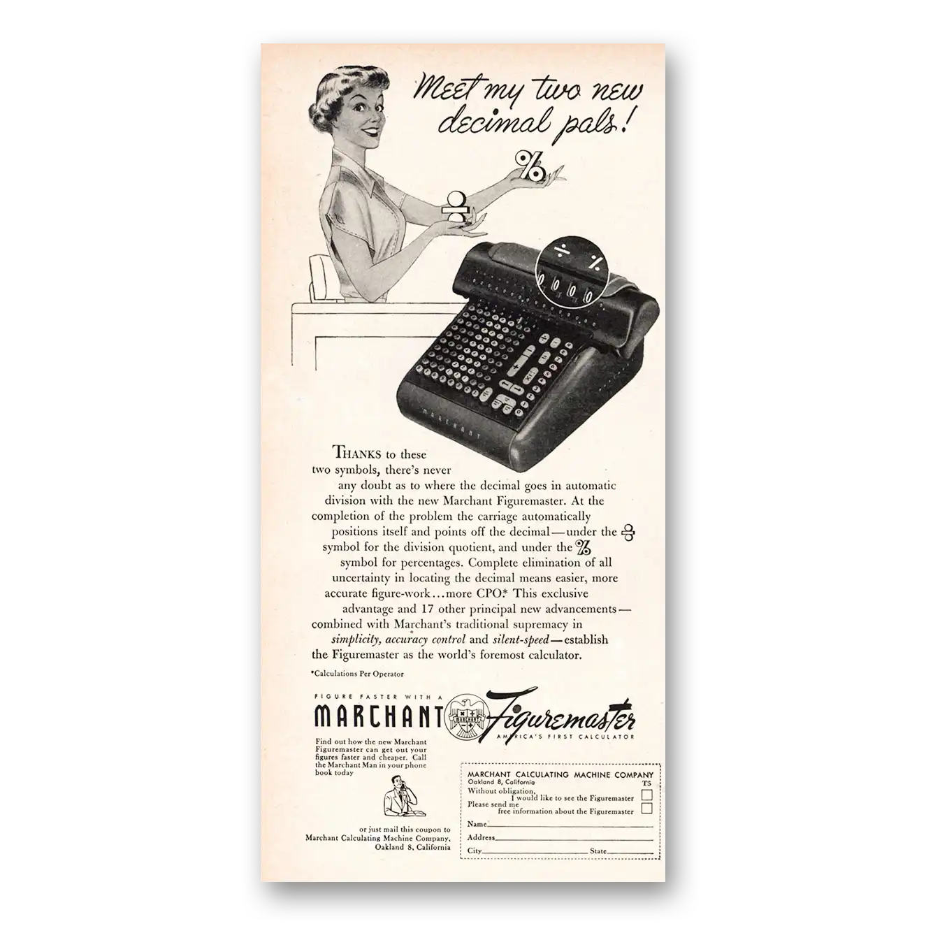 1949 Marchant Figurematic Calculator Print Ad | Figuremaster