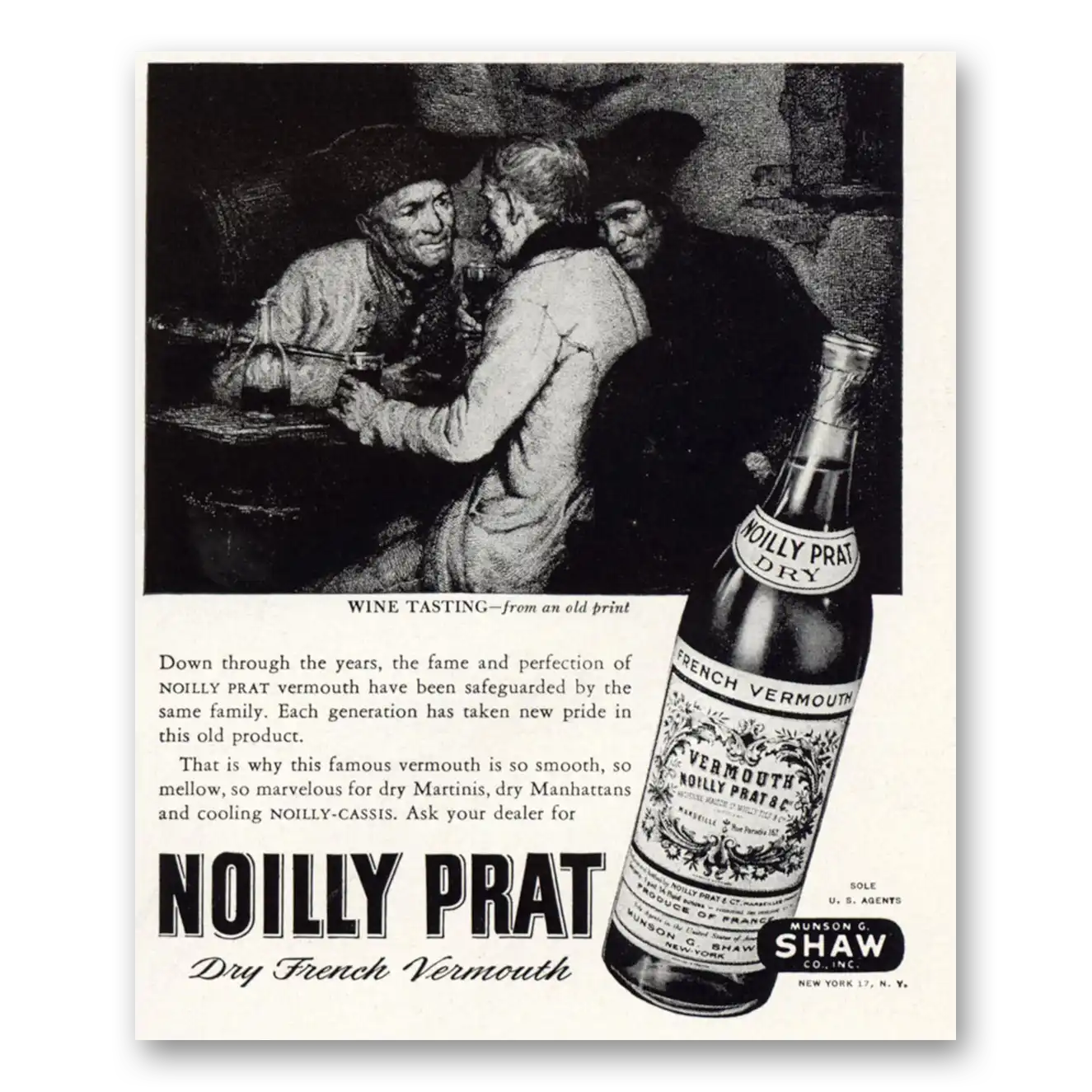 1949 Noilly Prat Vermouth Print Ad | Wine Tasting