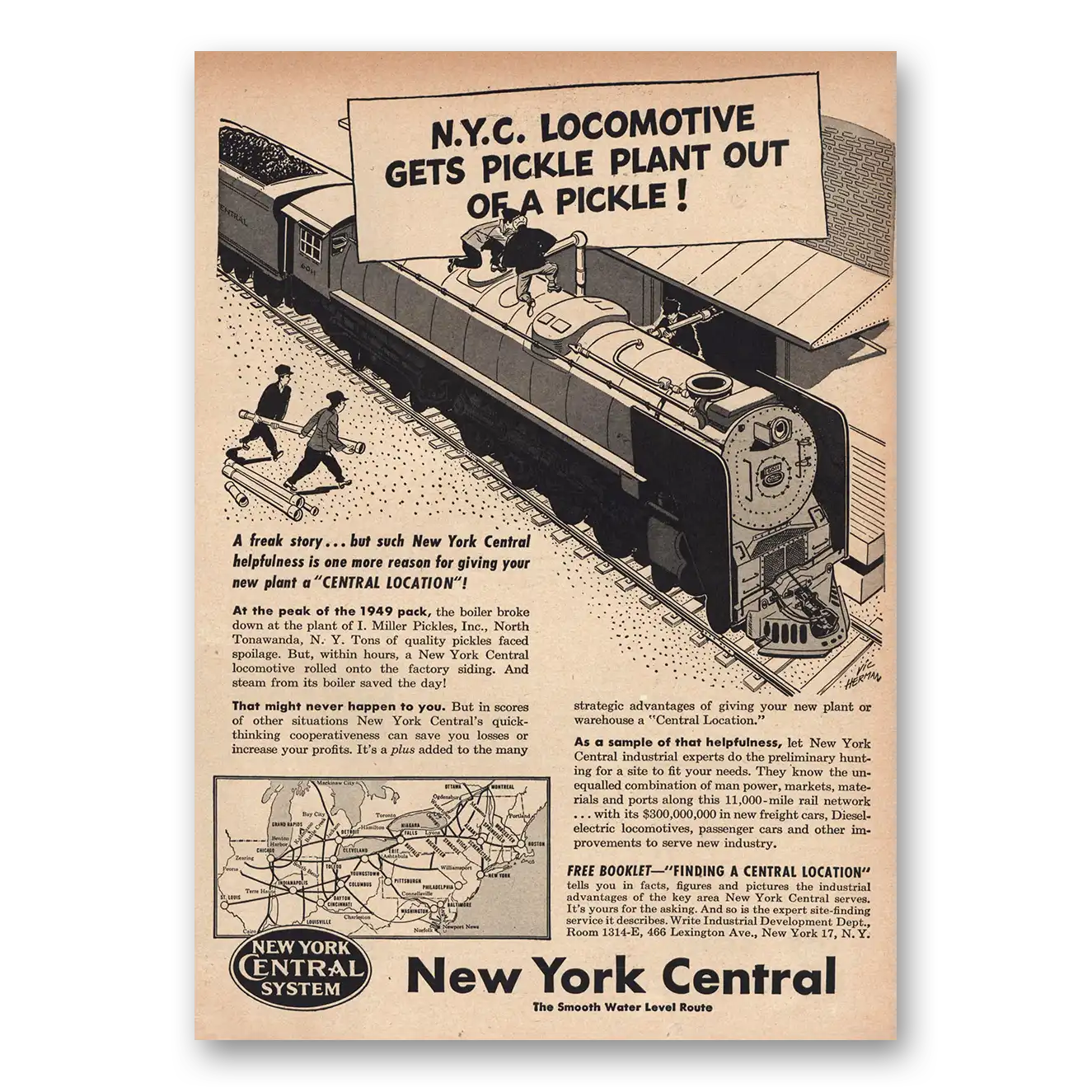 1949 New York Central Print Ad | Out Of Pickle