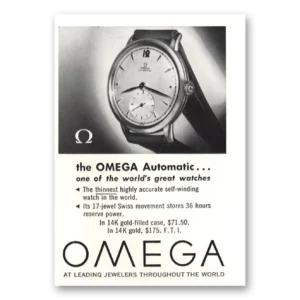 1949 Omega Watch Print Ad | Automatic