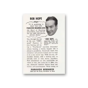 1949 Paravox Hearing Aid Print Ad | Bob Hope