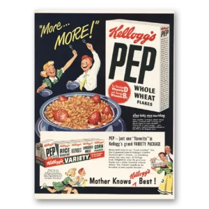 1949 Kelloggs Pep Cereal Print Ad | Whole Wheat Flakes