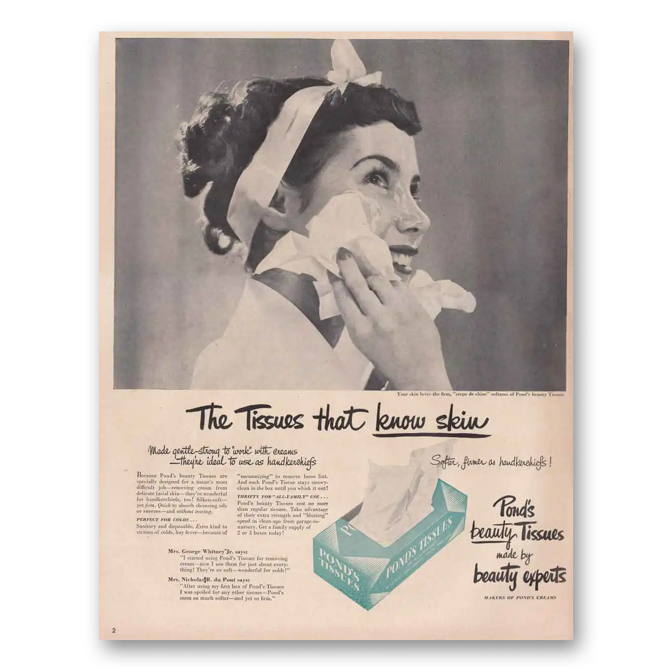 1949 Ponds Beauty Tissues Print Ad | Know Skin