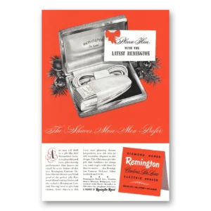 1949 Remington Rand Electric Shaver Print Ad | Contour Deluxe Electric Shaver Men Prefer