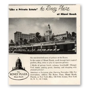 1949 Roney Plaza Print Ad | Miami Beach