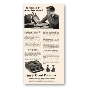 1949 Royal Typewriter Print Ad | Left Hand