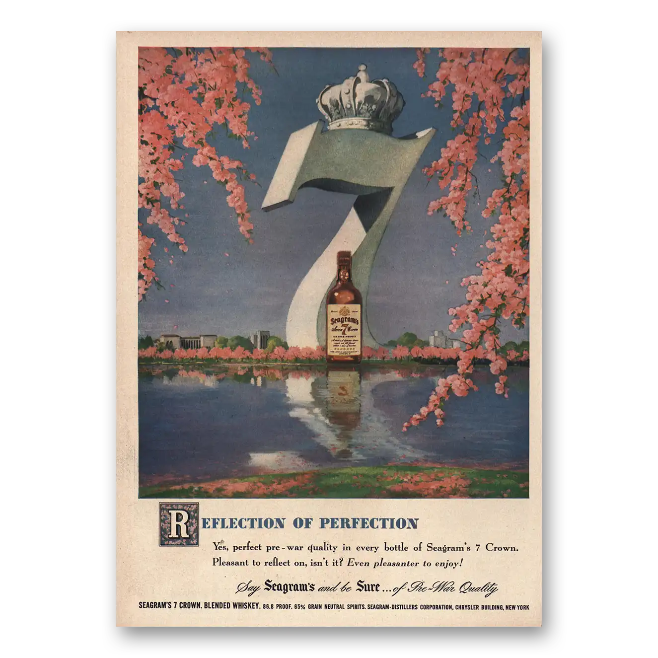 1949 Seagrams 7 Crown Whiskey Print Ad | Reflection Perfection
