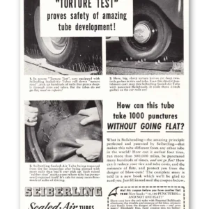 1949 Seiberling Tires Print Ad | 1000 Punctures