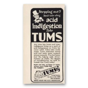 1949 Tums Print Ad | Stepping Out Acid Indigestion