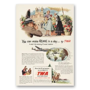 1949 TWA Airlines Print Ad | Rome In Day