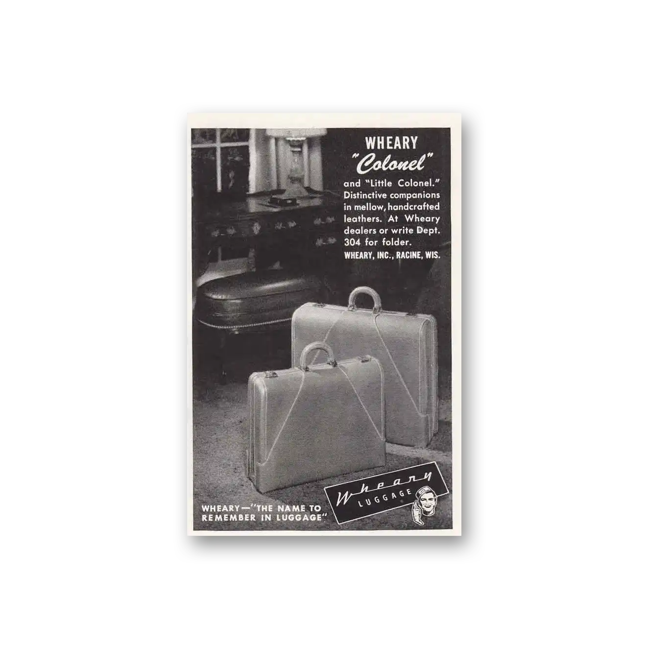 1949 Wheary Luggage Print Ad | Colonel