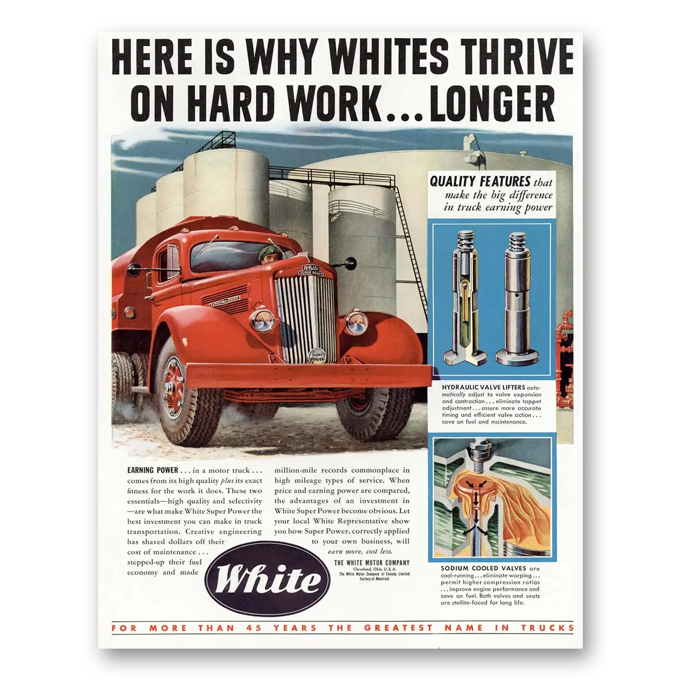 1949 White Trucks Print Ad | Hard Work