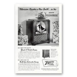 1949 Zenith Television Print Ad | Circle Screen Tv