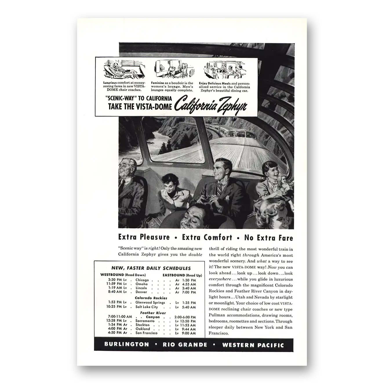 1949 California Zephyr Print Ad | Scenic Way To California Vista Dome