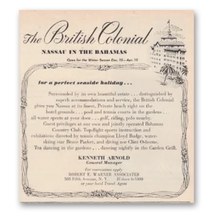 1950 British Colonial Hotel Print Ad | Nassau Bahamas
