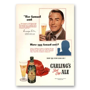 1950 Carlings Red Cap Ale Print Ad | Randolph Scott