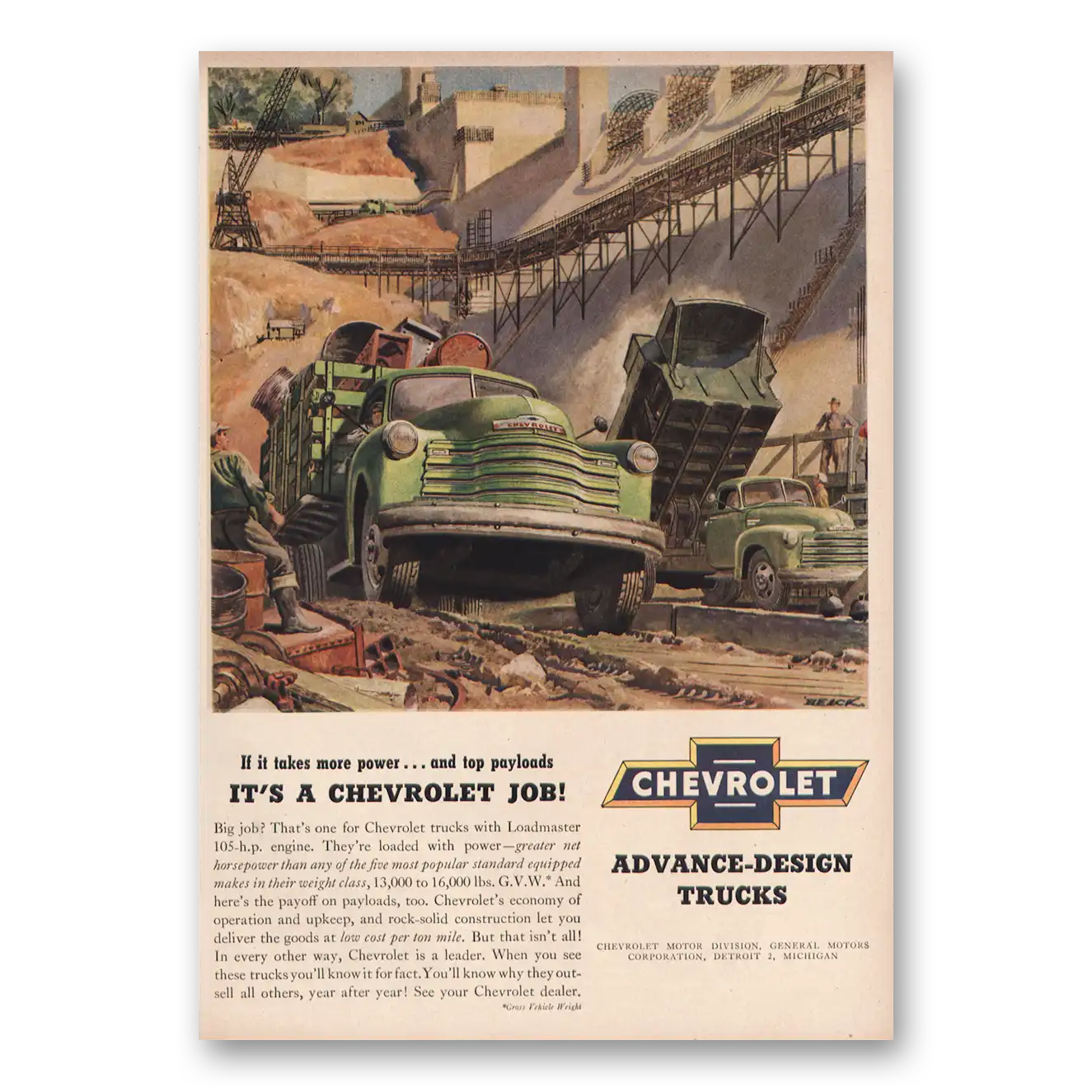 1950 Chevrolet Trucks Print Ad | Top Payloads