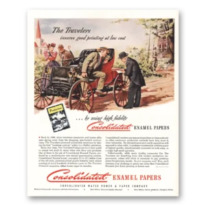 1950 Consolidated Enamel Papers Print Ad | Travelers Insurance
