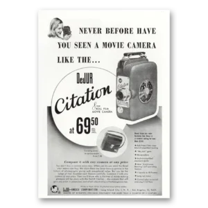 1950 DeJur Citation Movie Camera Print Ad | Citation