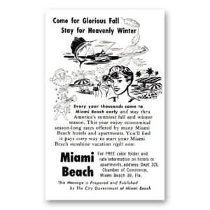 1950 Miami Beach Florida Print Ad | Heavenly Winter