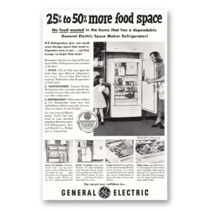 1950 General Electric Refrigerator Print Ad | Ge Food Wasted
