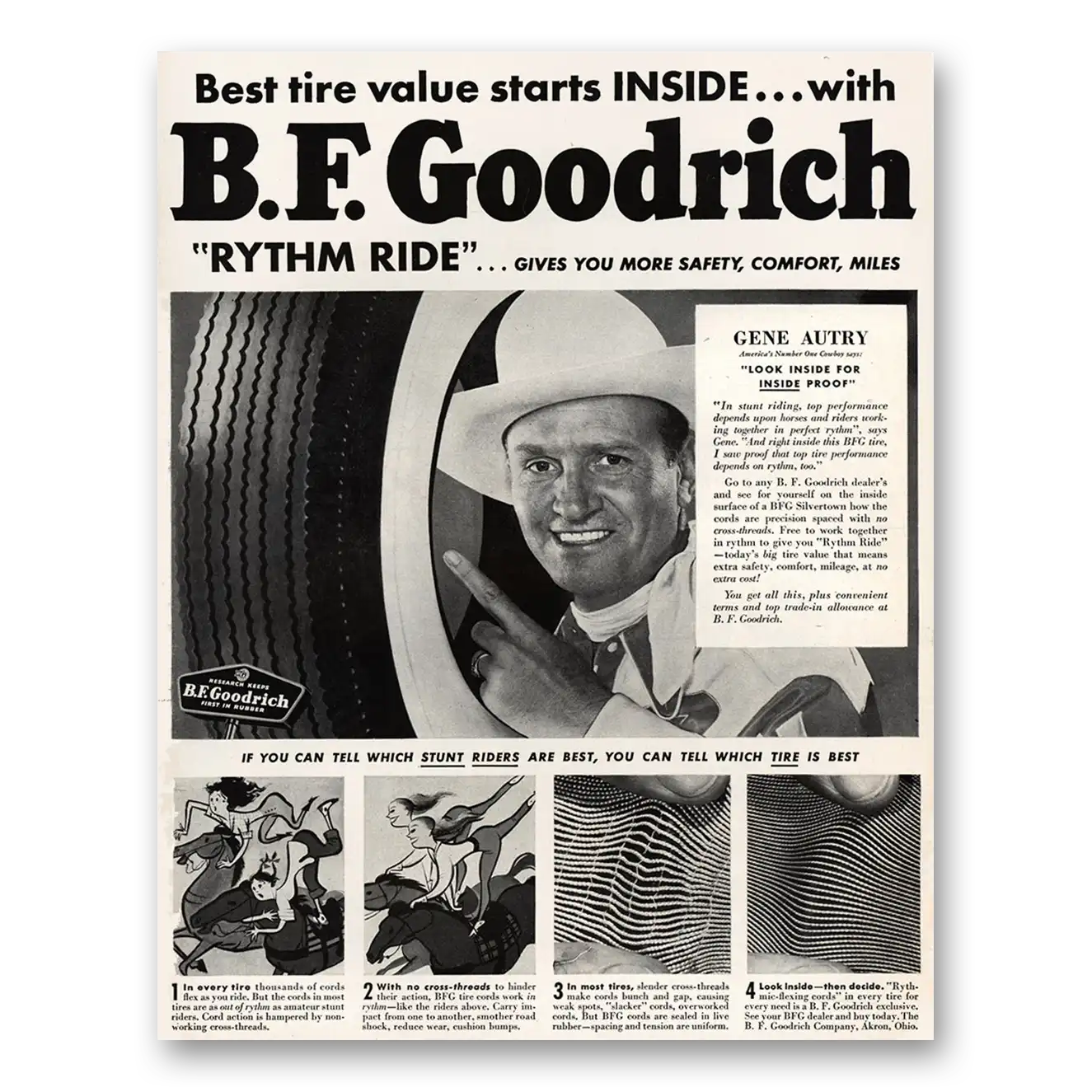 1950 Goodrich Tires Print Ad | Gene Autry