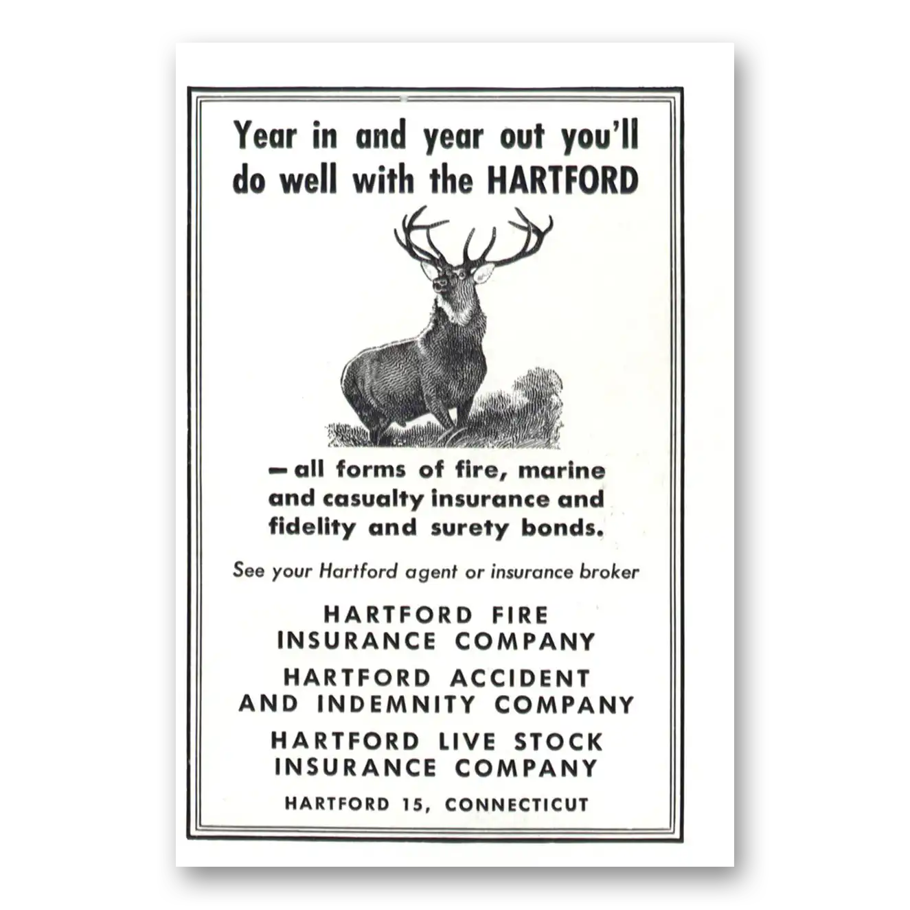 1950 Hartford Insurance Print Ad | Year In Year Out