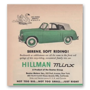 1950 Hillman Minx Print Ad | Serene Soft Riding