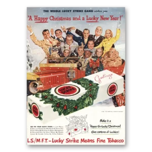 1950 Lucky Strike Cigarettes Print Ad | Happy Christmas Lucky New Year