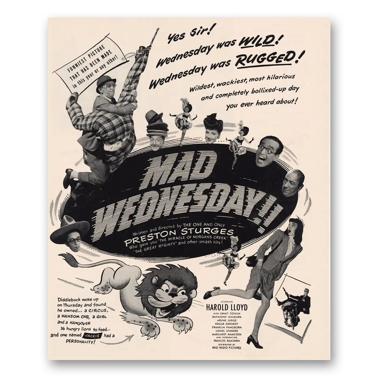 1950 Mad Wednesday Movie Promo Print Ad | Preston Sturges