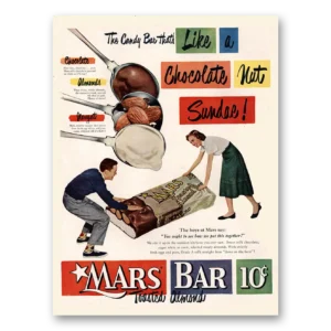 1950 Mars Candy Bar Print Ad | Chocolate Nut