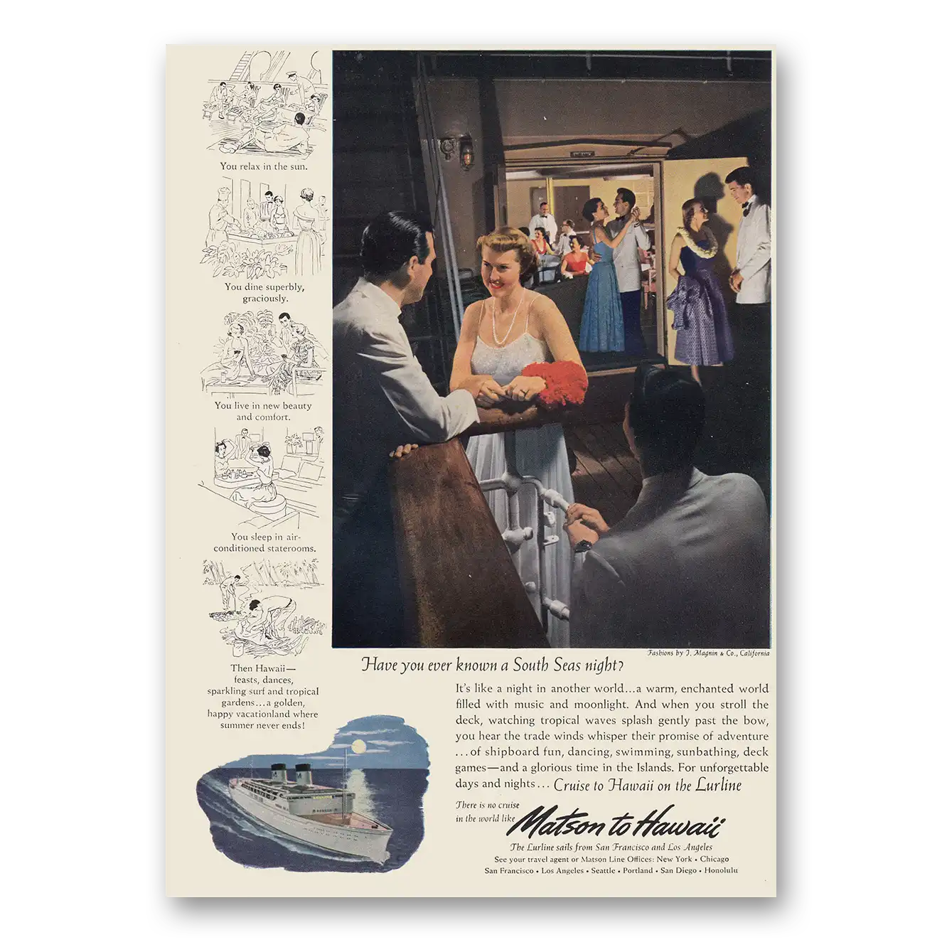 1950 Matson Line Print Ad | South Seas Night