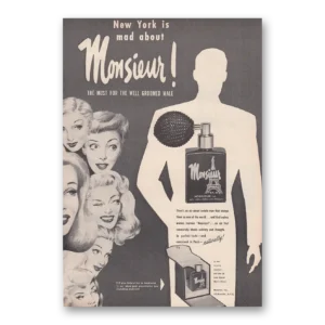1950 Monsieur Cologne Print Ad | New York