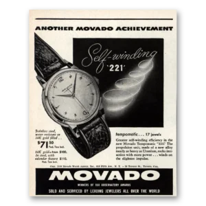 1950 Movado Watch Print Ad | Tempomatic