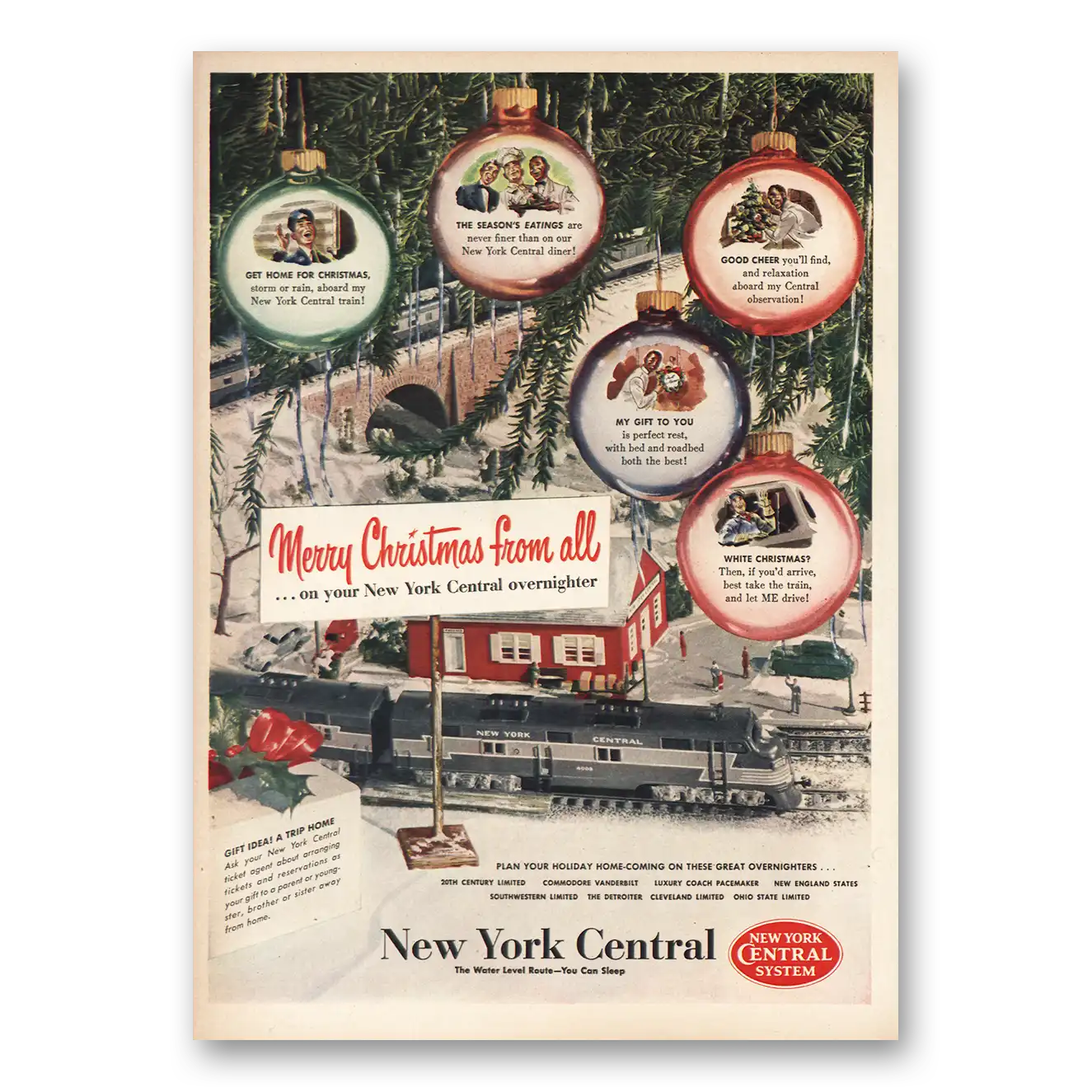 1950 New York Central Print Ad | Merry Christmas From All Overnighter