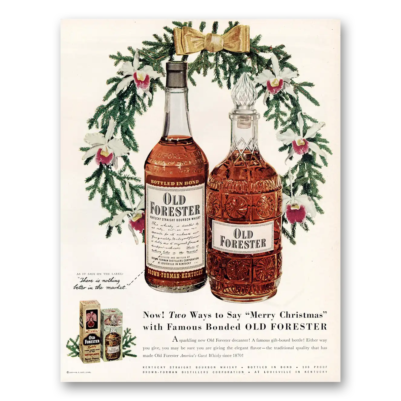 1950 Old Forester Whisky Print Ad | Merry Christmas