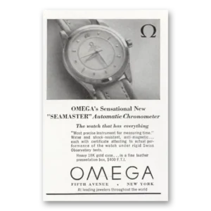 1950 Omega Seamaster Watch Print Ad | Chronometer